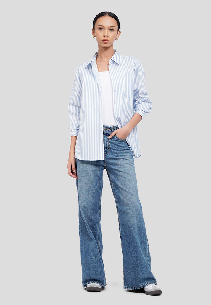 Long Sleeve Stripes Shirt with Pocket