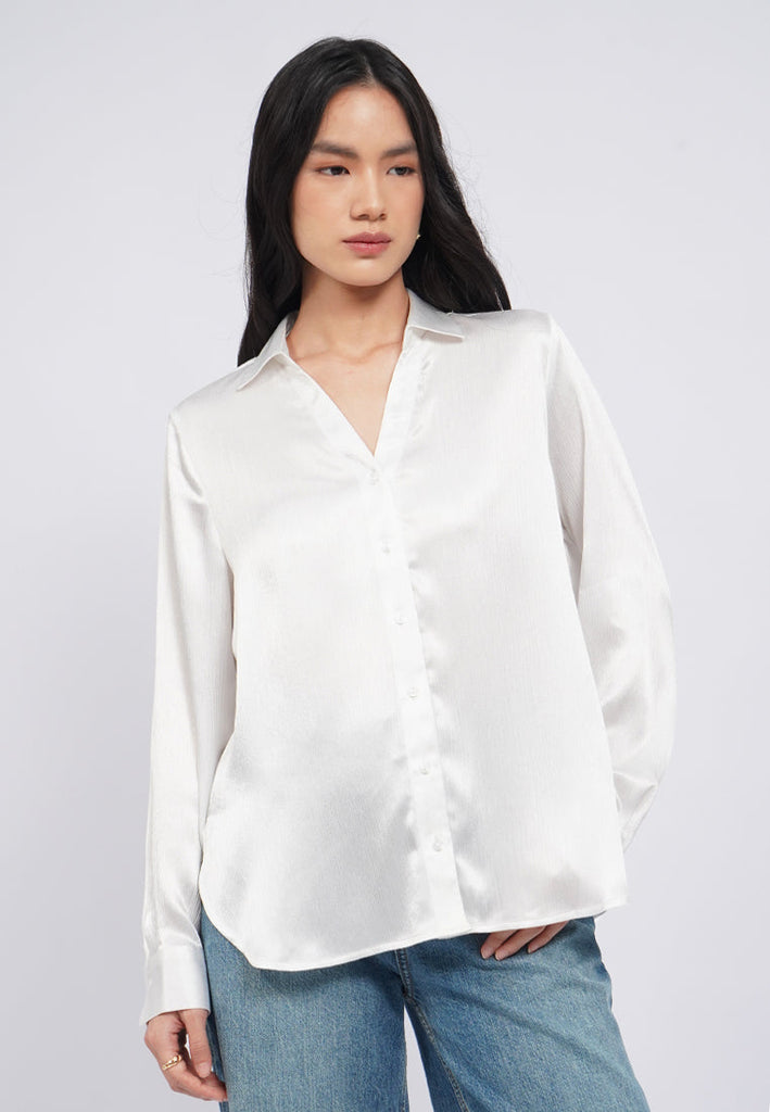 V-Neck Long Sleeve Satin Blouse