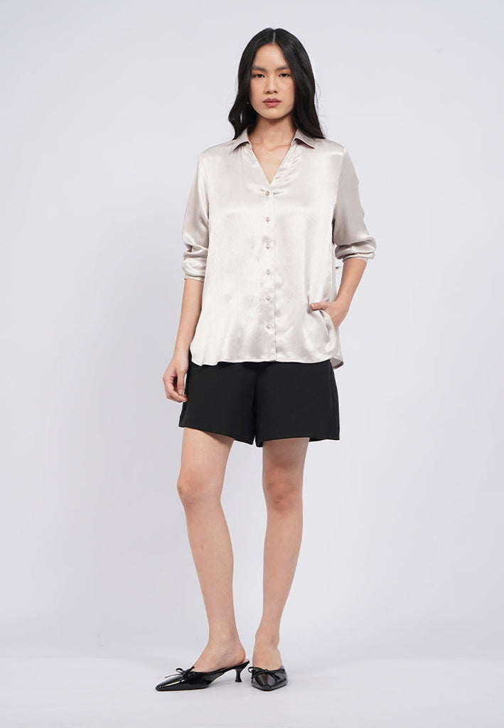 V-Neck Long Sleeve Satin Blouse