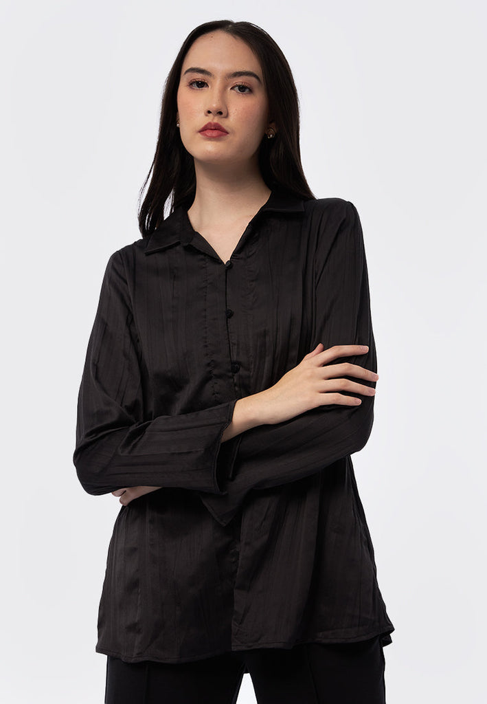 Long Sleeve Satin Crinkle Shirt