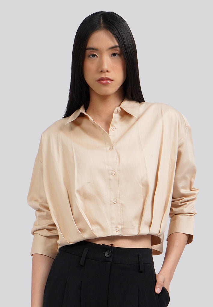 Crop Shirt with Pleated Waist