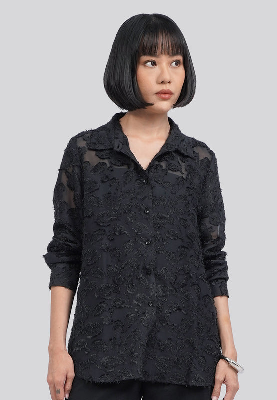 Frayed Long Sleeve Blouse
