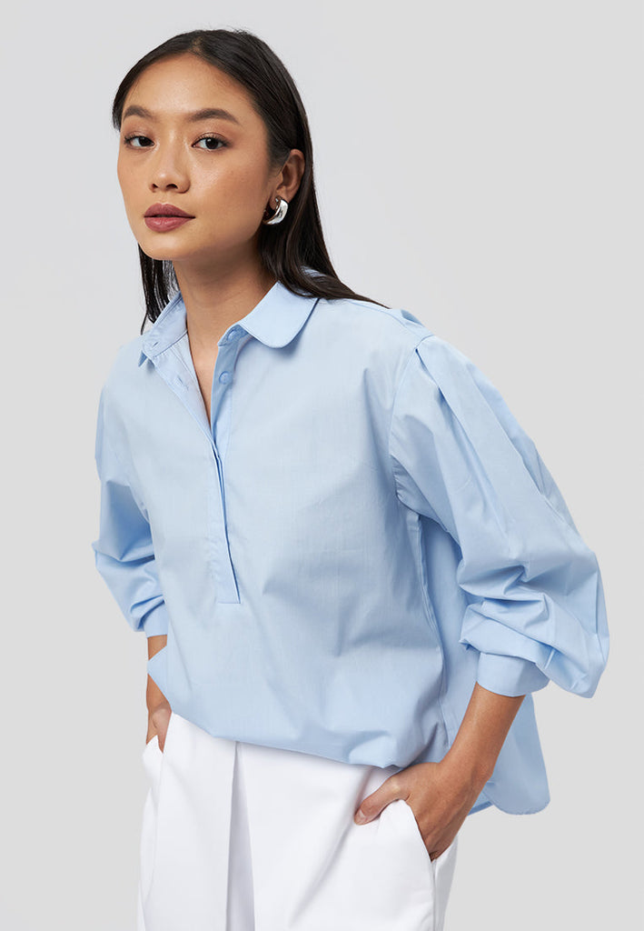 Balloon Sleeve Blouse with Back Button