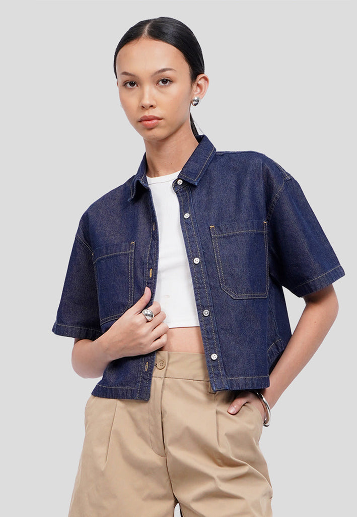 Double Pocket Cropped Denim Shirt