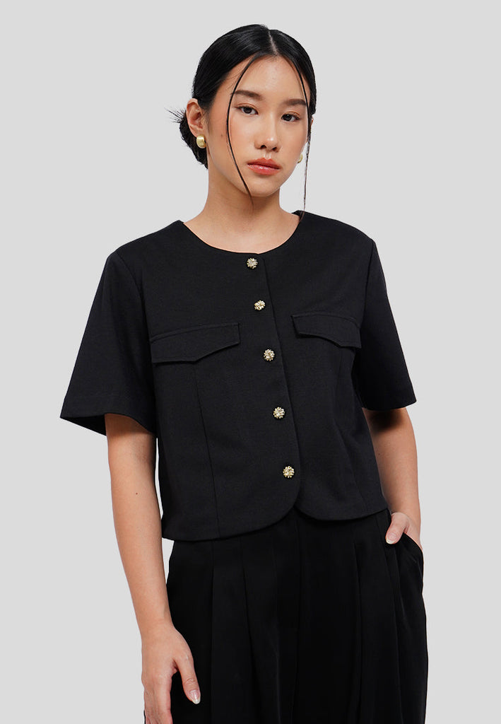 Round Neck Short Sleeve Crop Blouse
