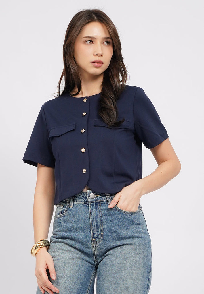 Round Neck Shirt Sleeve Blouse