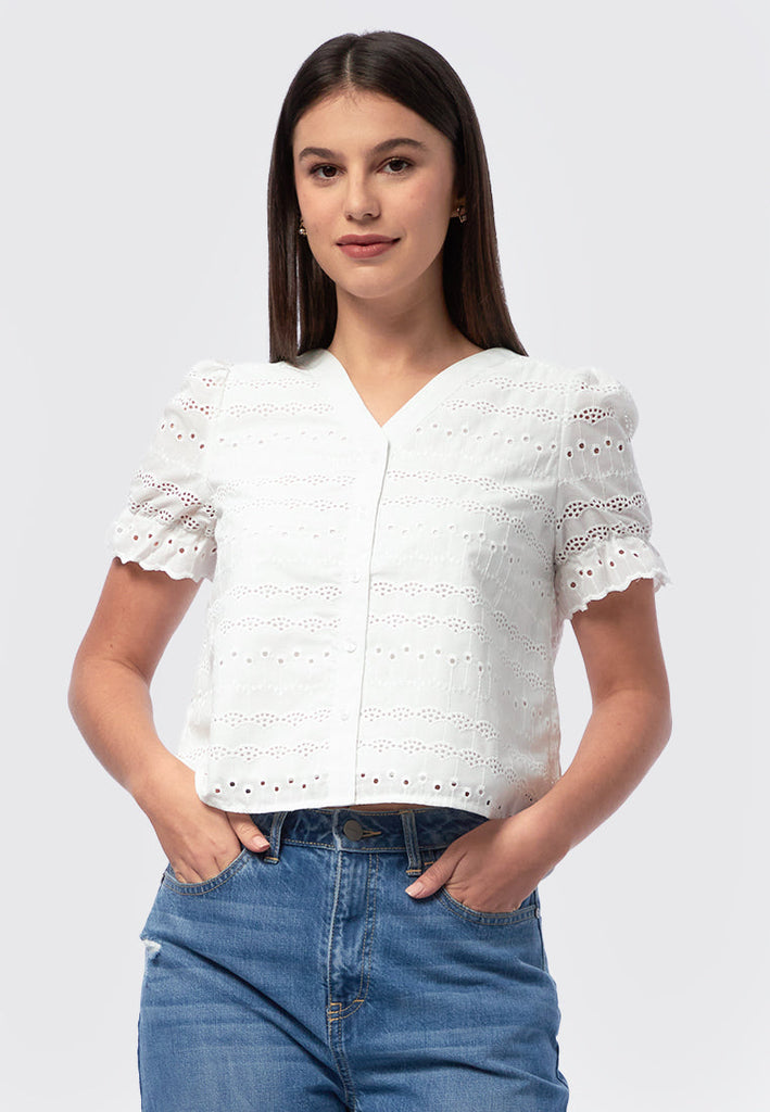 Eyelet Short Sleeve Top