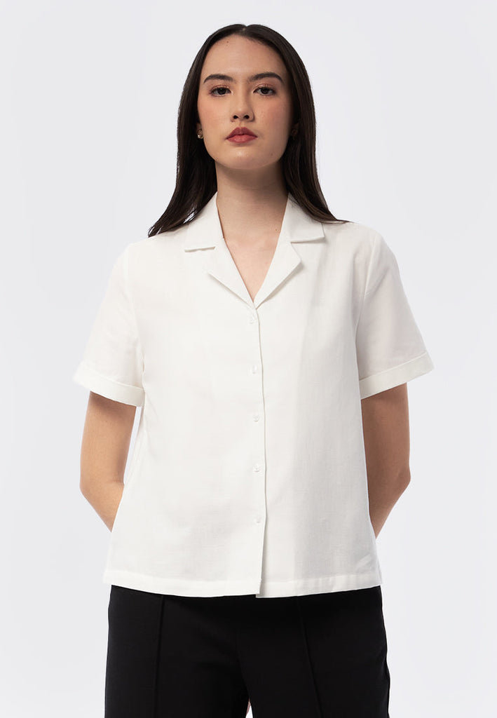 Notch Collar Short Sleeve Blouse