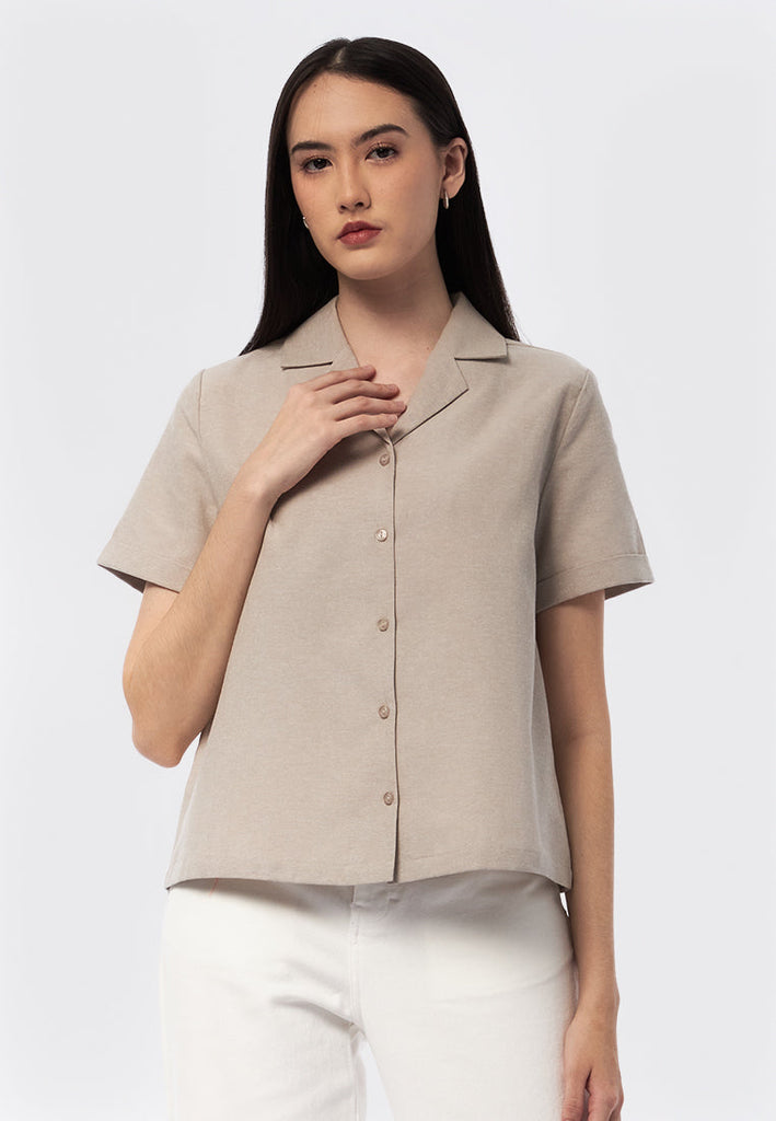 Notch Collar Short Sleeve Blouse