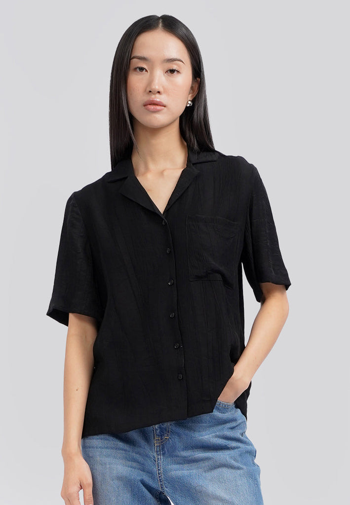 Paper Effect Short Sleeve Blouse