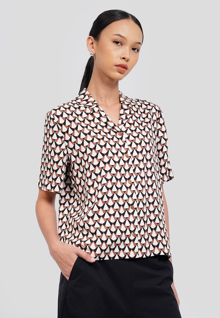 Printed V-Neck Collar Blouse