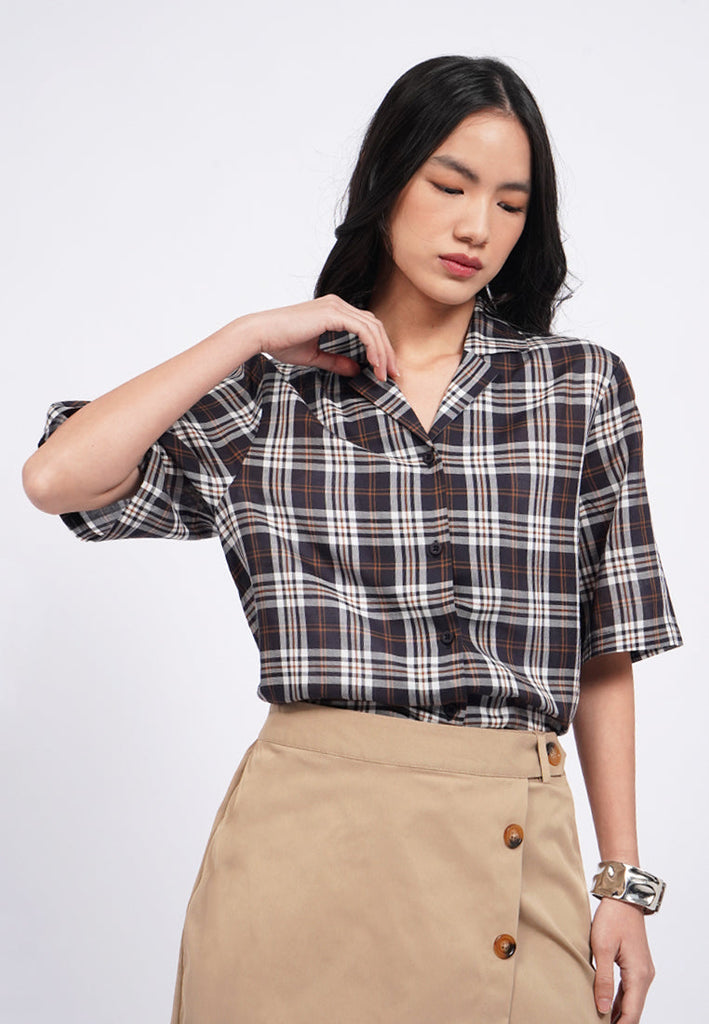 Notch Collar Short Sleeve Blouse