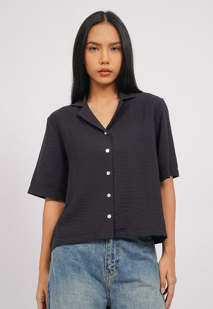 Short Sleeve Notch Collar Blouse