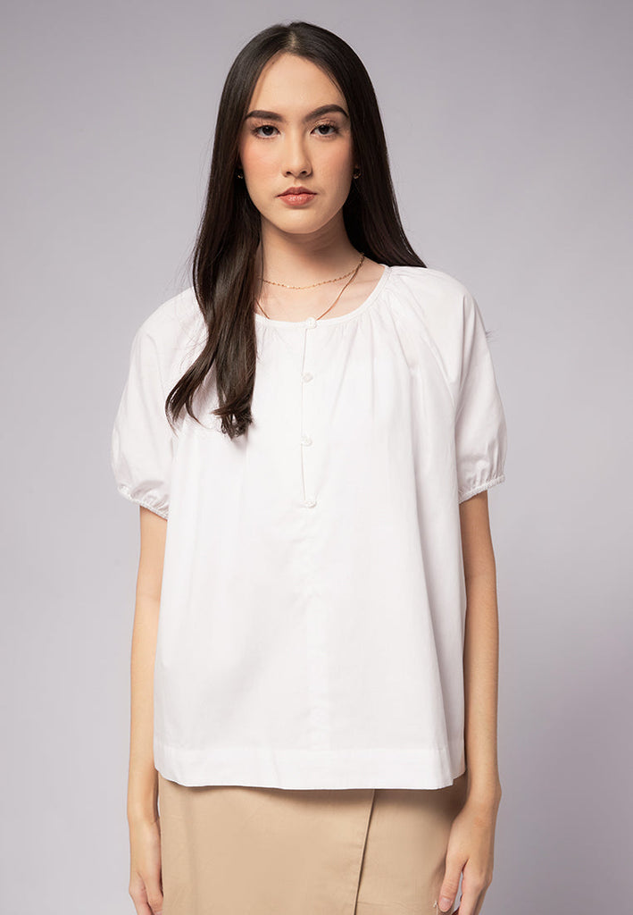 Balloon Sleeve Blouse with Button