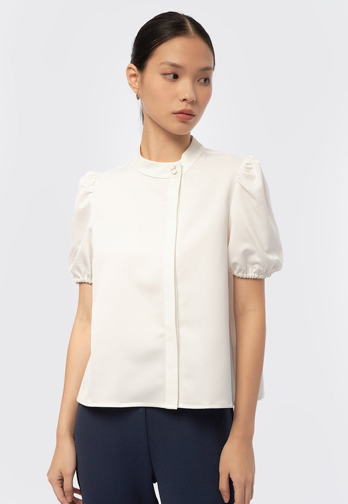 High Neck Short Sleeve Blouse