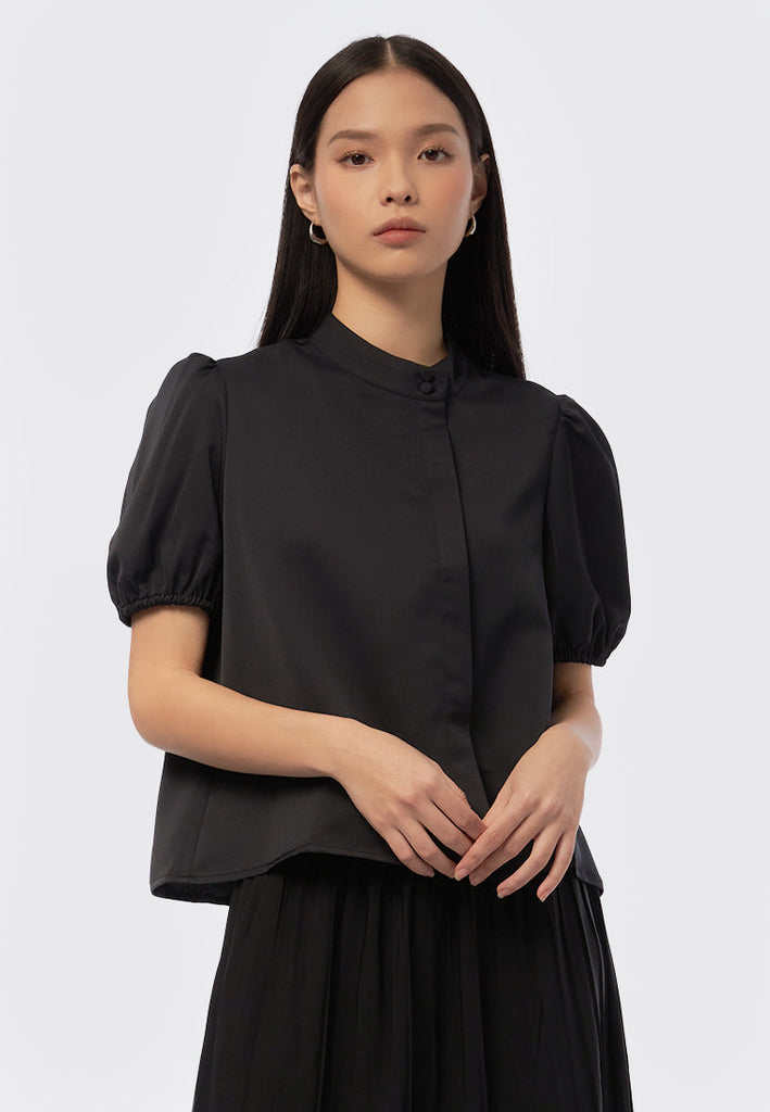 High Neck Short Sleeve Blouse