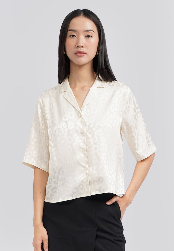 Notch Collar Printed Crop Blouse