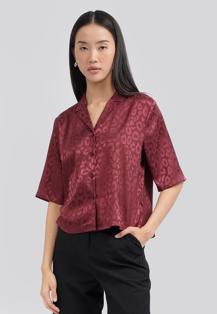 Notch Collar Printed Crop Blouse