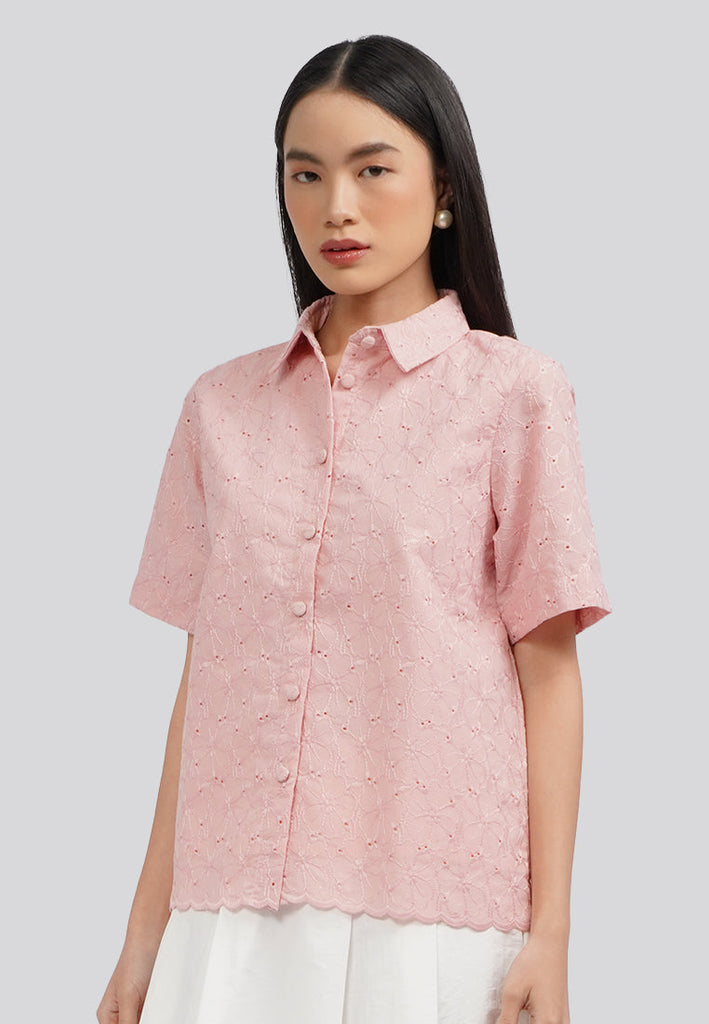 Textured Short Sleeve Blouse