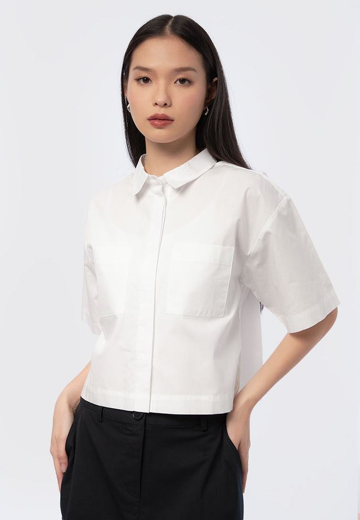 Short Sleeve Blouse with Hidden Button