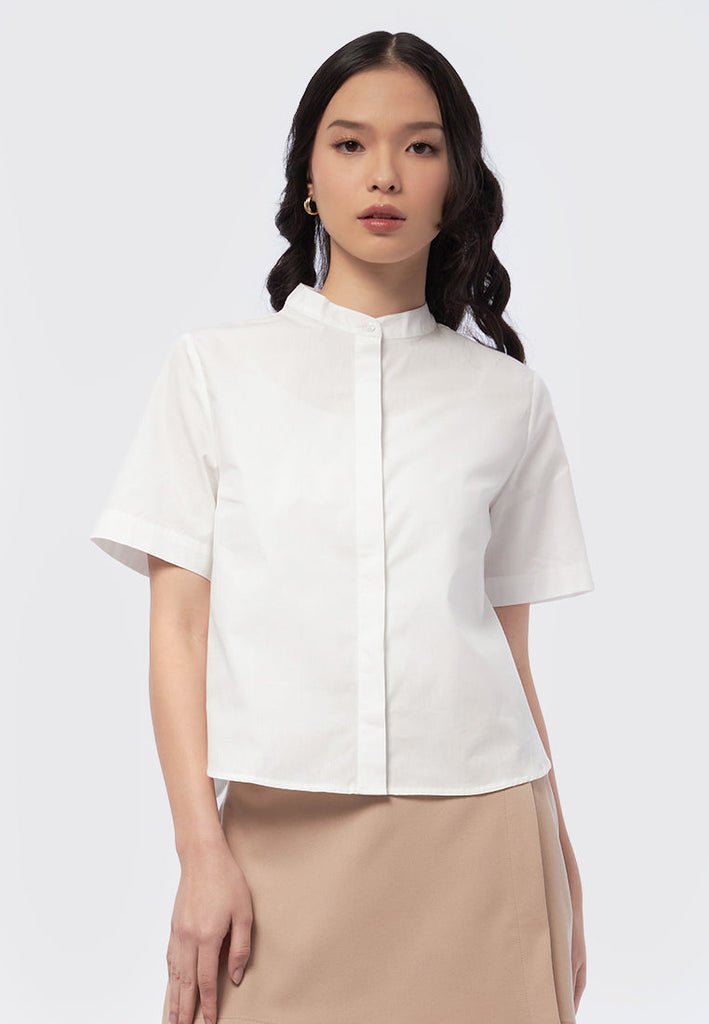 Mandarin Collar Short Sleeve Blouse