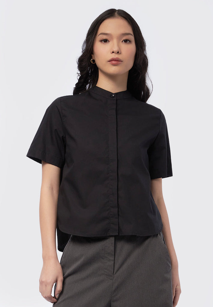 Mandarin Collar Short Sleeve Blouse