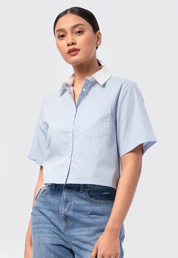 Short Sleeves Stripes Crop Shirt