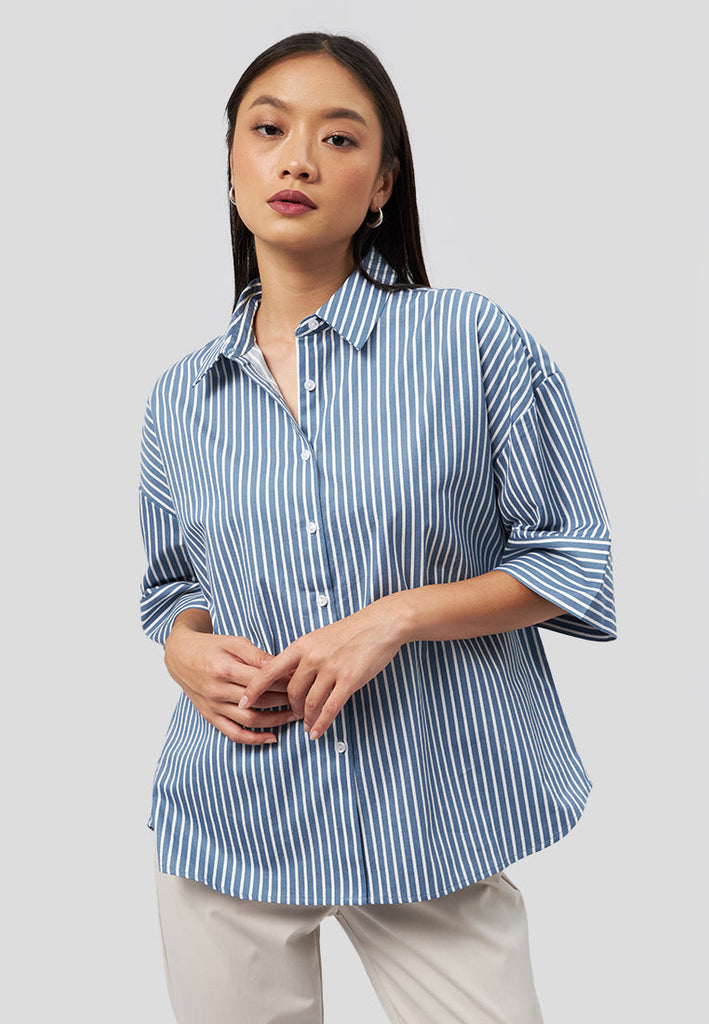 Oversized Short Sleeve Stripe Shirt