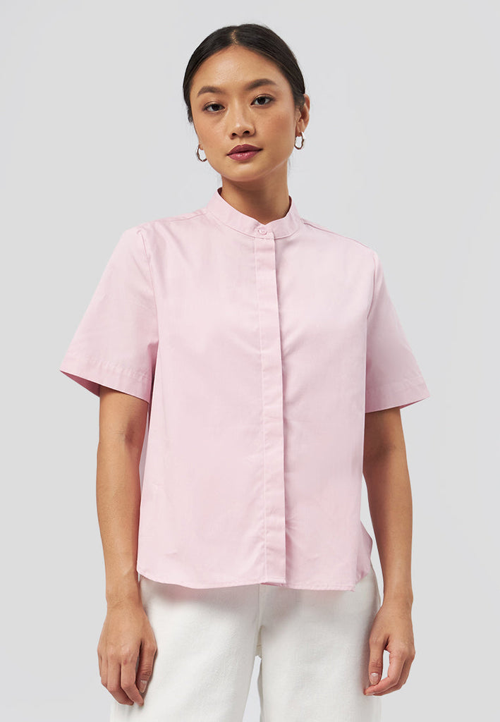 Mandarin Collar Short Sleeve Blouse