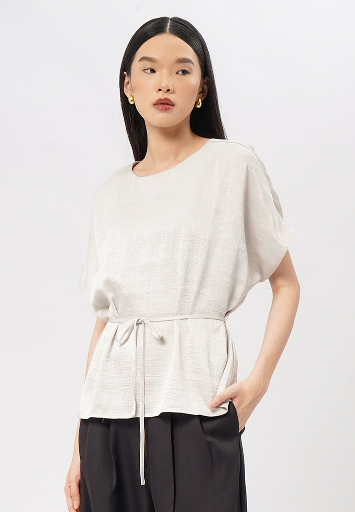 Round Neck Blouse with Belt String