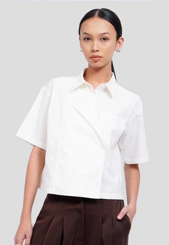 Statement Collar Short Sleeve Blouse