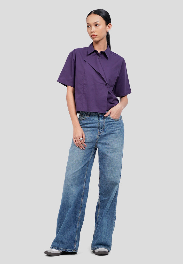 Statement Collar Short Sleeve Blouse