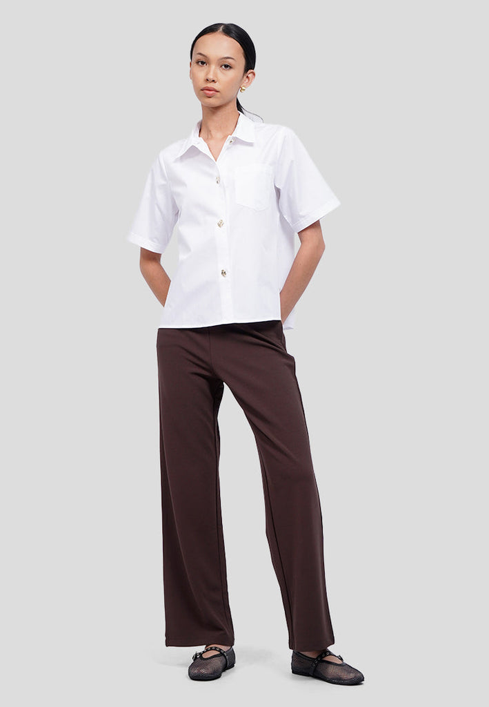 Short Sleeve Blouse with Fancy Button