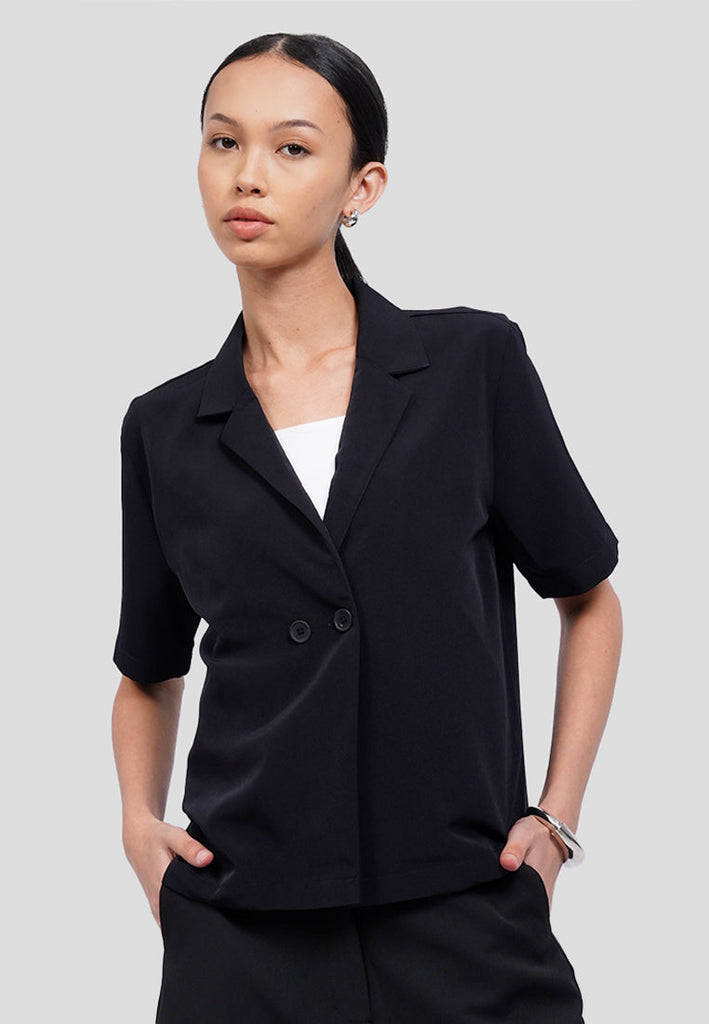Double Breasted Short Sleeve Blouse