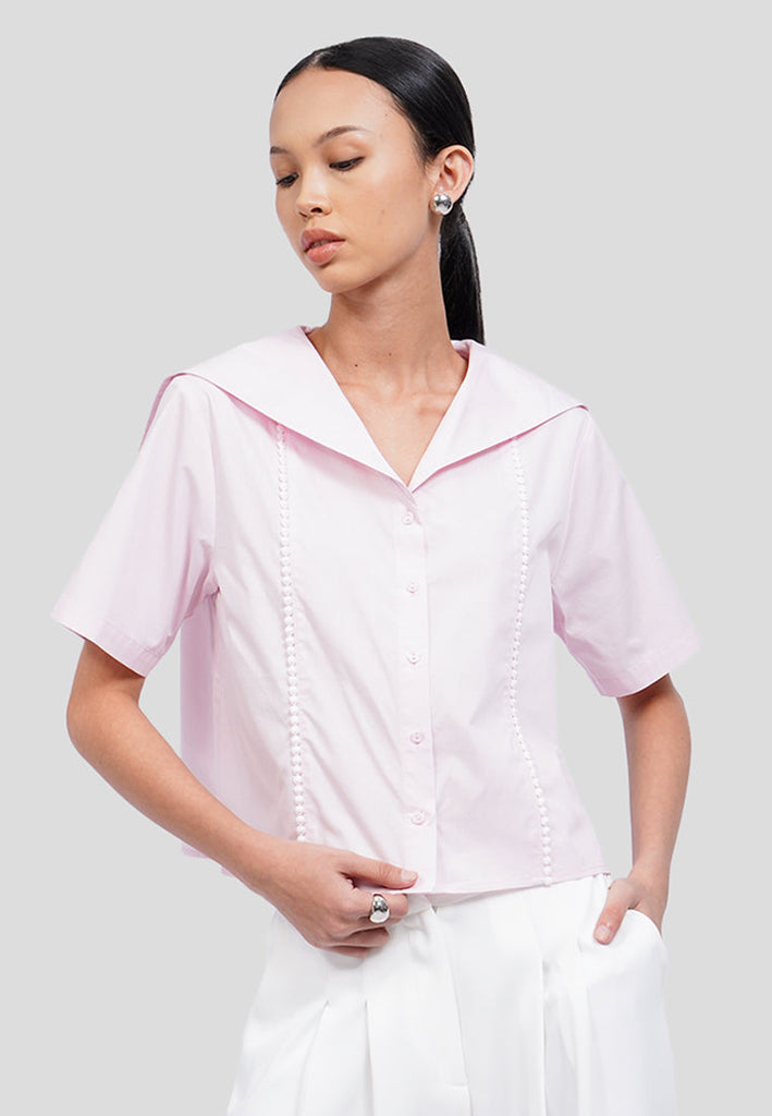 Wide Collar Short Sleeve Blouse