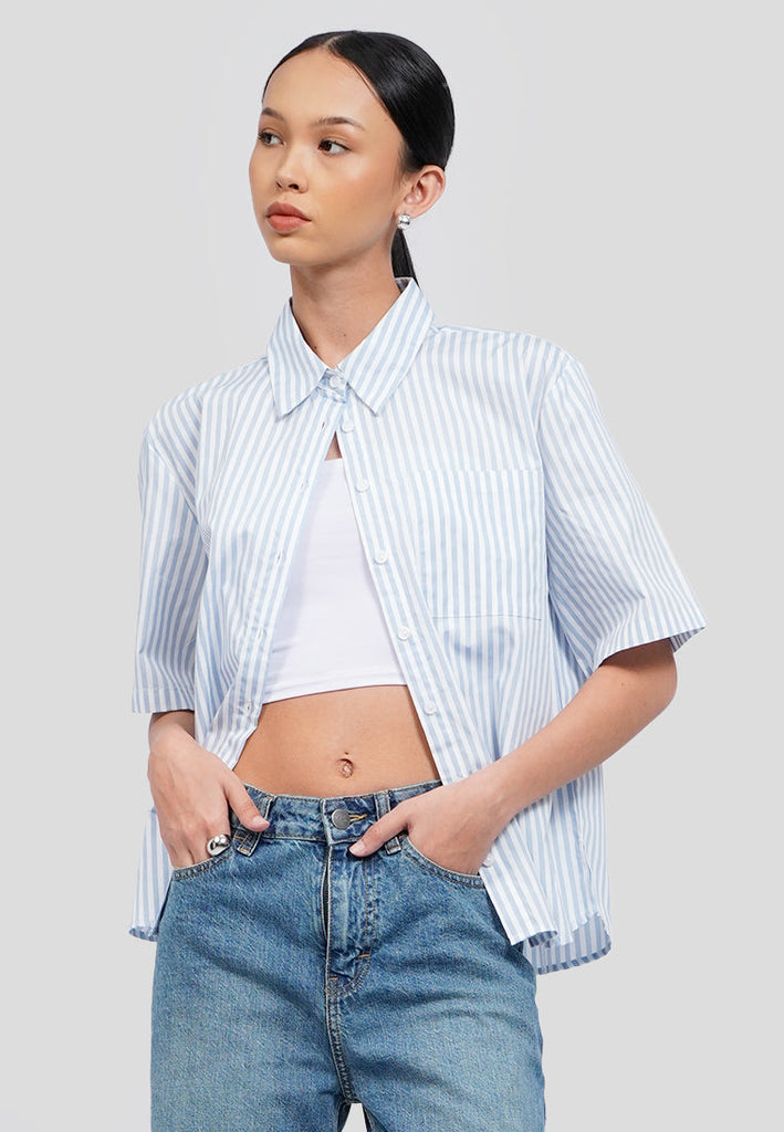 Oversized Short Sleeve Stripes Shirt