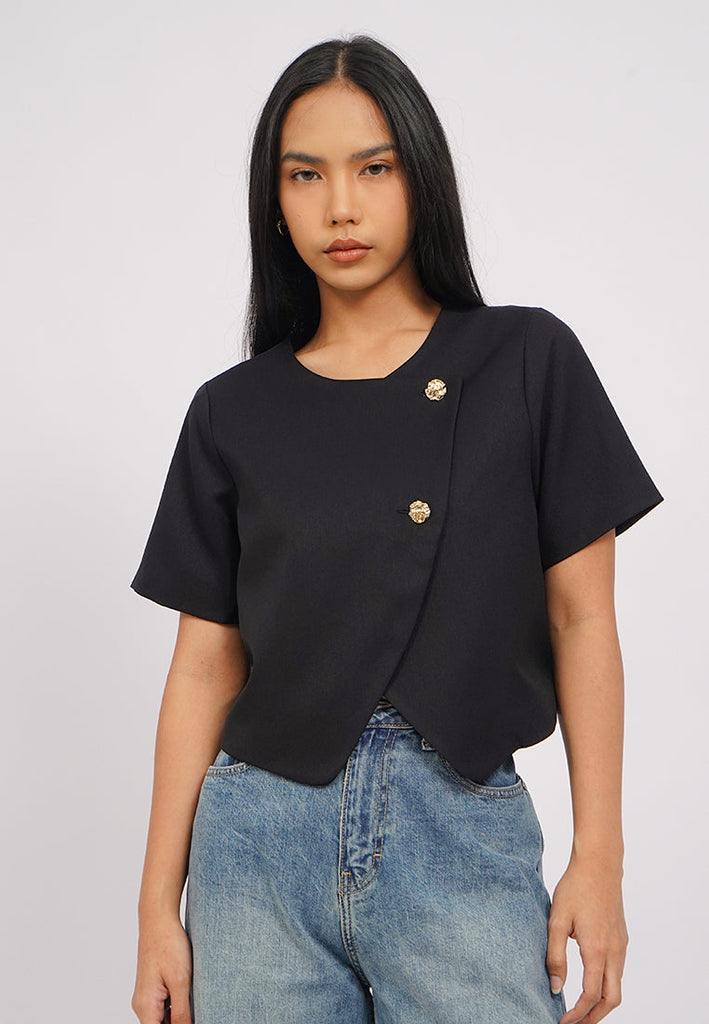 Asymmetric Short Sleeve Crop Blouse