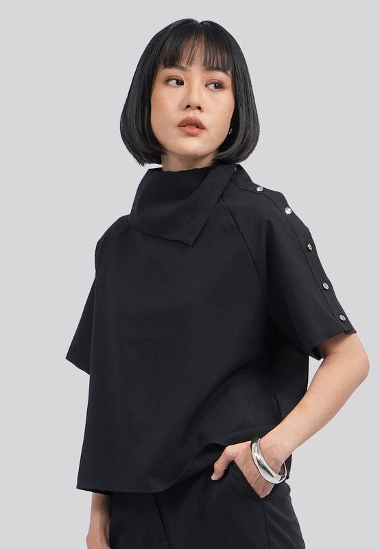 Short Sleeve Top with Asymmetrical Collar
