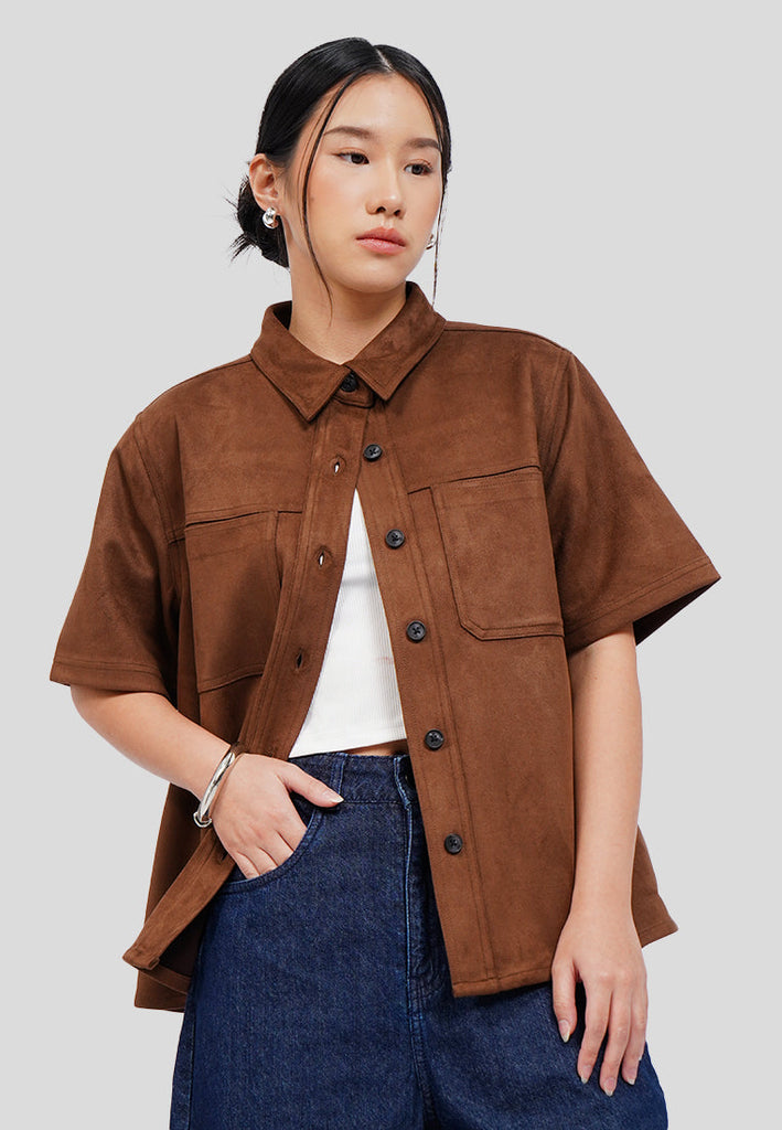 Short Sleeve Suede Shirt