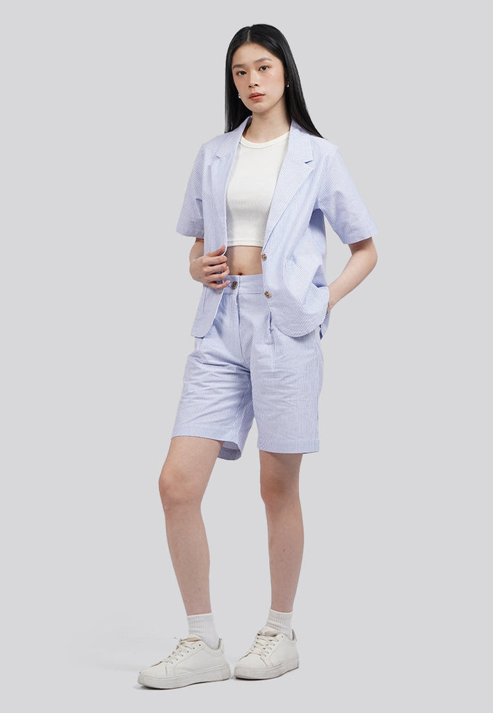 Boxy Short Sleeve Striped Blazer