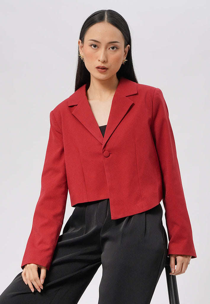 Asymmetrical Long Sleeve Crop Blazer