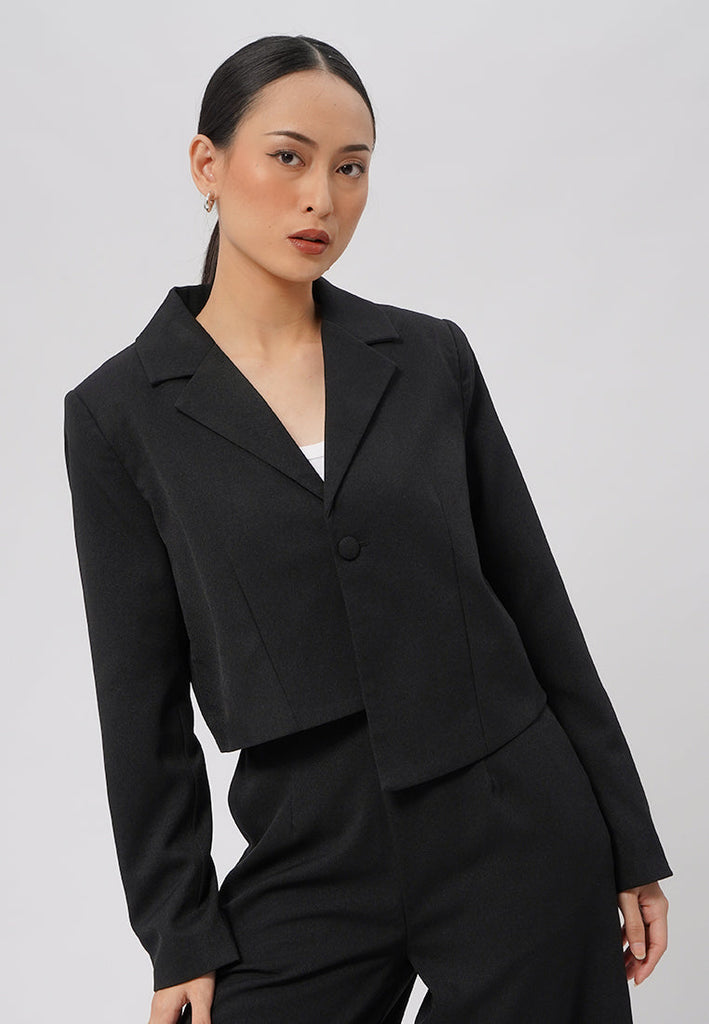 Asymmetrical Long Sleeve Crop Blazer