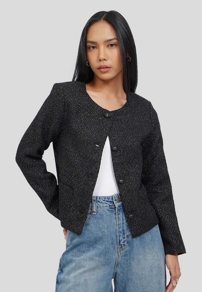 Round Neck Tweed Blazer