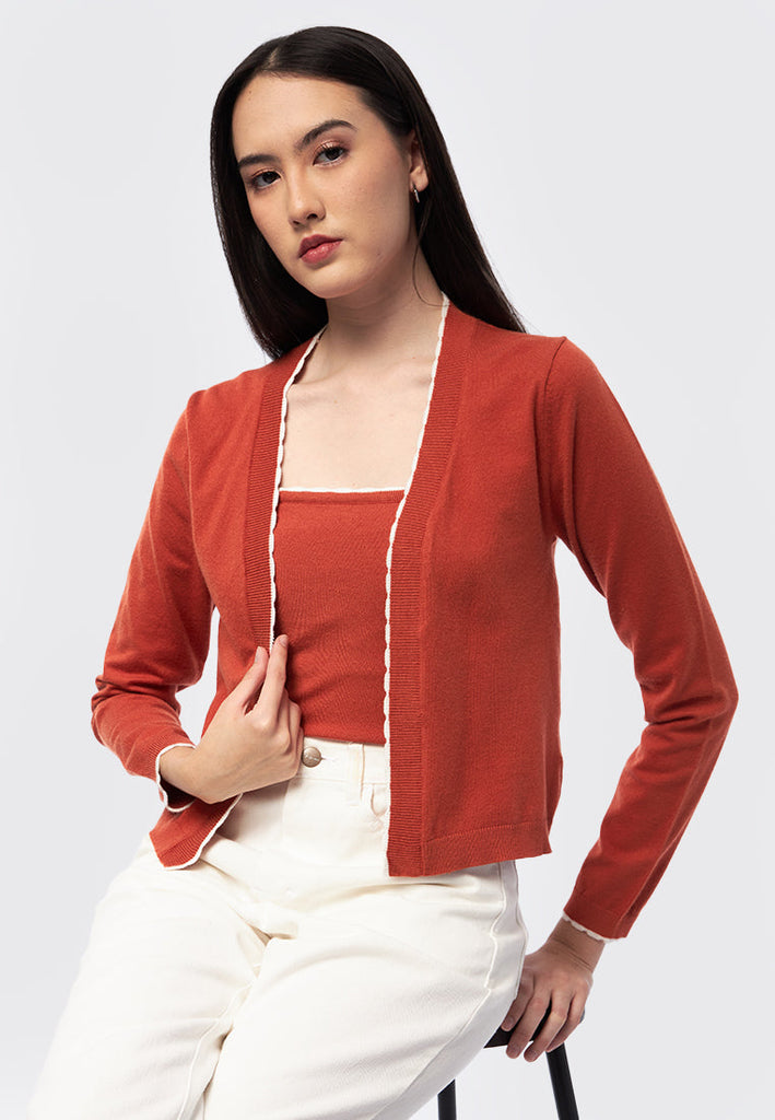 Long Sleeve Cardigan with Contrast Lining