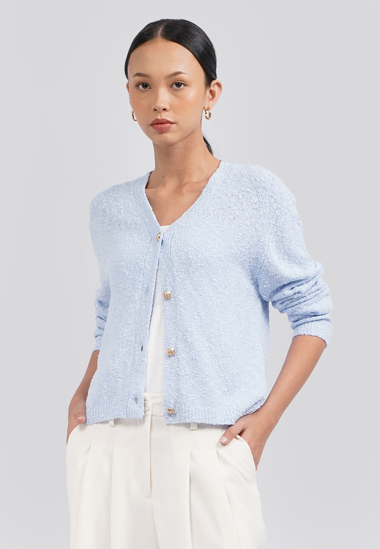 Textured Long Sleeve Knit Cardigan Ice Blue - Main Image