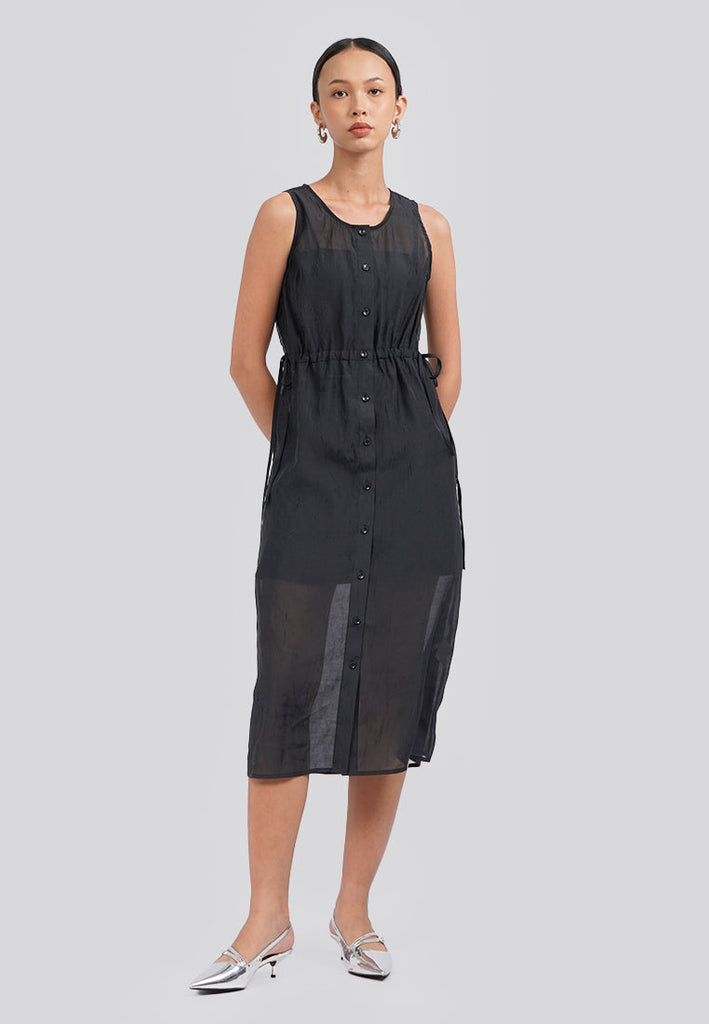 Sleeveless Midi Dress with Front Button