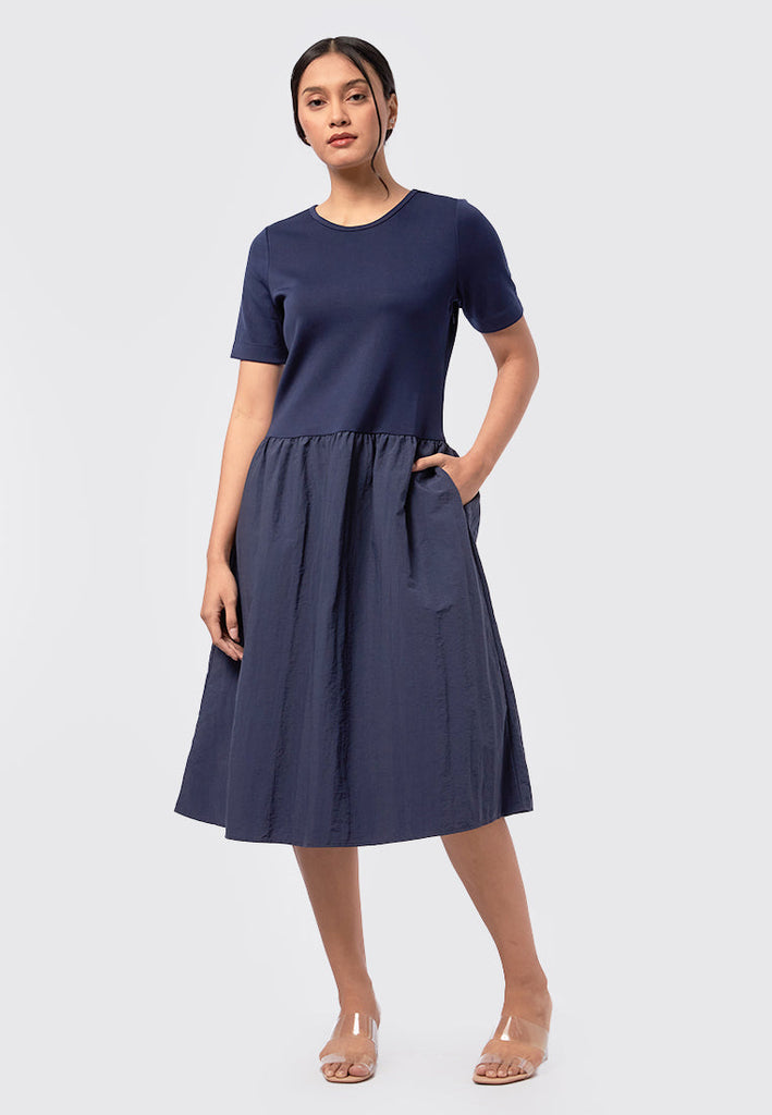 Contrast Panel Midi Dress