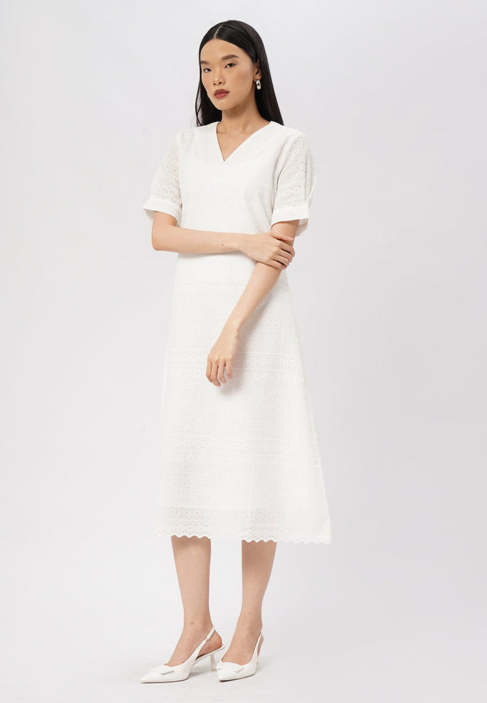 V-Neck Short Sleeve Midi Dress