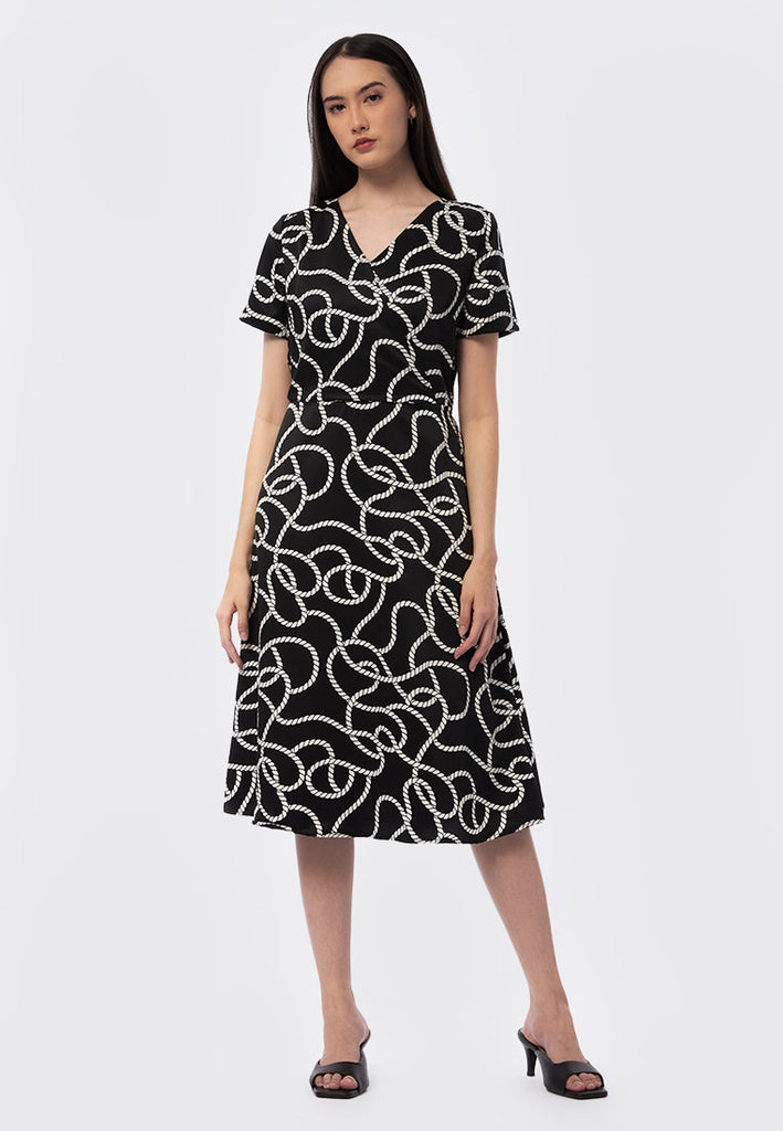 Short Sleeve Printed Midi Dress