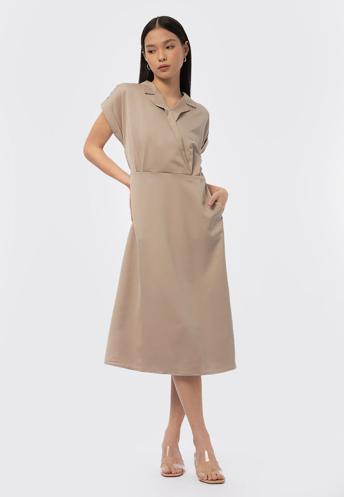 Short Sleeves Wrap Midi Dress